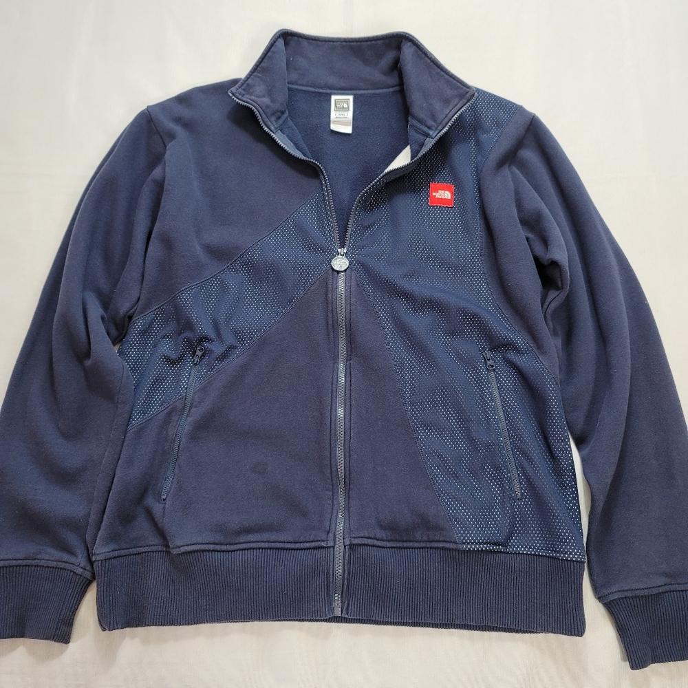 North Face Jacket Mens XL Solid Blue Cotton Mesh Track Jacket Zip Up